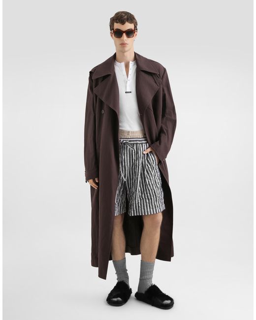 Dolce & Gabbana Black Crinkled Striped Fabric Bermuda Shorts for men