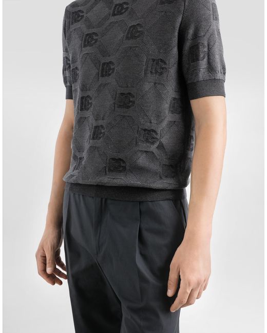 メンズ Dolce & Gabbana ジャカードロゴ シルク ラウンドネック セーター Gray