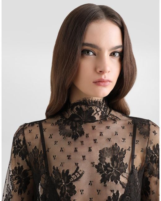 Dolce & Gabbana Black Lace Dress With High Neck