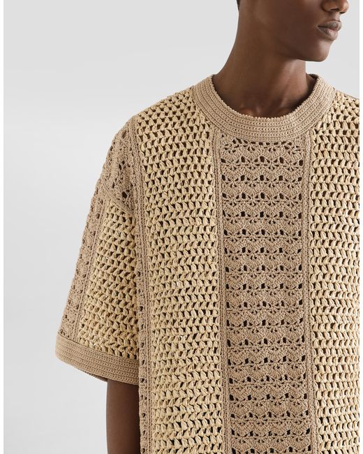 Dolce & Gabbana Häkelpullover Mit Rundhalsausschnitt Aus Baumwolle Und Viskose in Natural für Herren