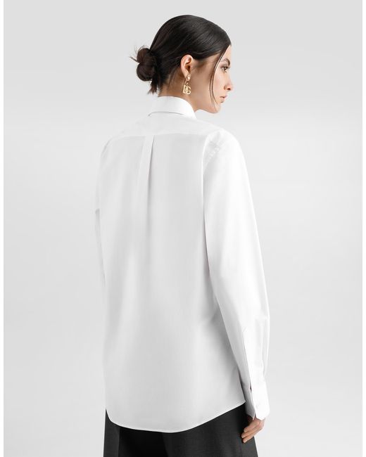 Dolce & Gabbana White Cotton Poplin Shirt With Lace Inlay