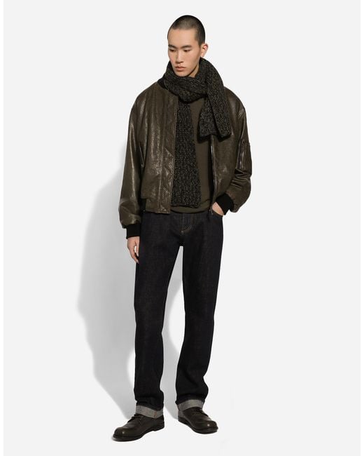 Dolce & Gabbana Green Sheepskin Leather Bomber Jacket for men