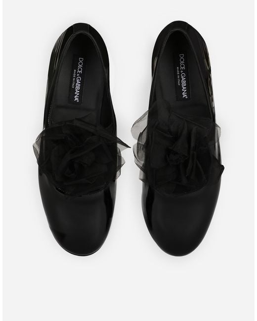 Dolce & Gabbana Black Patent Leather Slippers With Flower Appliqué for men
