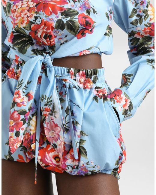 Dolce & Gabbana White Flower Bouquet-Print Cotton Poplin Culotte