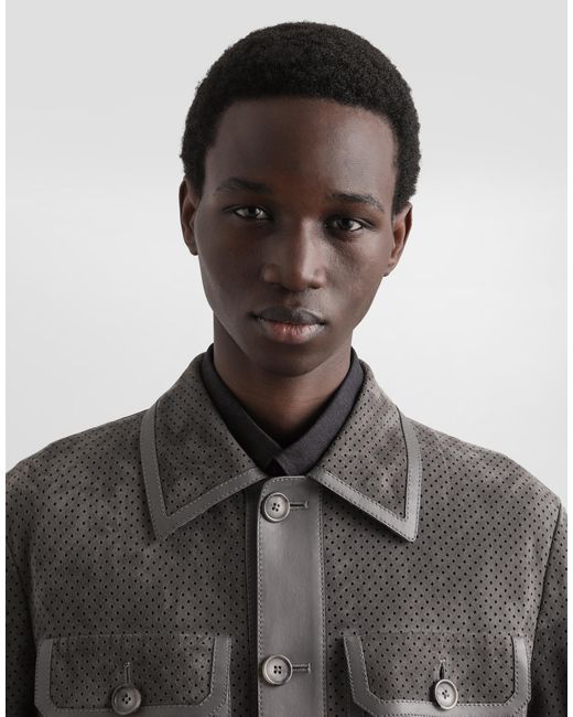 Dolce & Gabbana Gray Perforated Lambskin Jacket for men