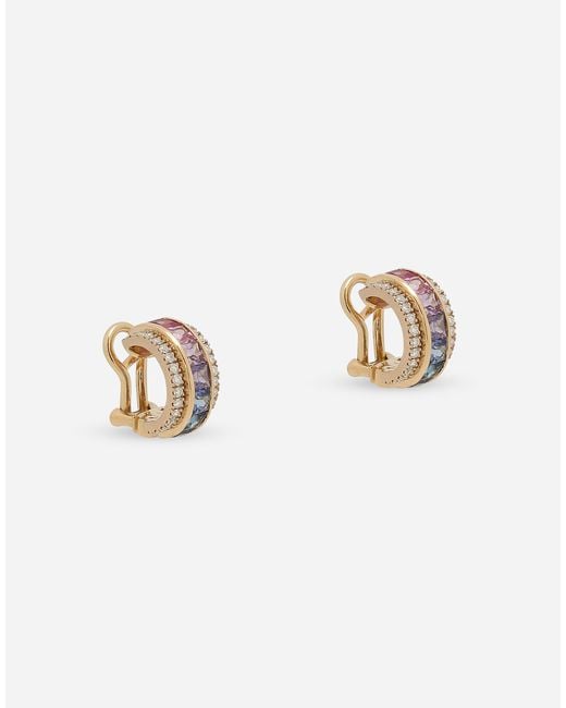 Boucles D'Oreilles En Or Jaune 18 Ct Avec Saphirs Multicolores Et Diamants Dolce & Gabbana pour homme en coloris White