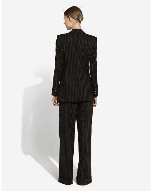Dolce & Gabbana ターリントンジャケット シングルブレスト ウール チョークストライプ Black