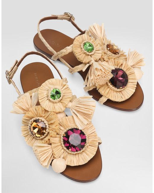 Dolce & Gabbana Natural Braided Rafia Flip-Flops