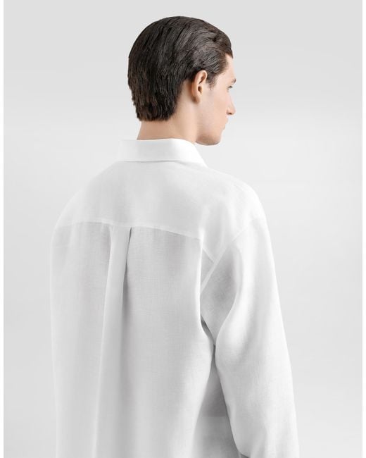 Dolce & Gabbana White Linen Shirt With Heraldic Patch for men
