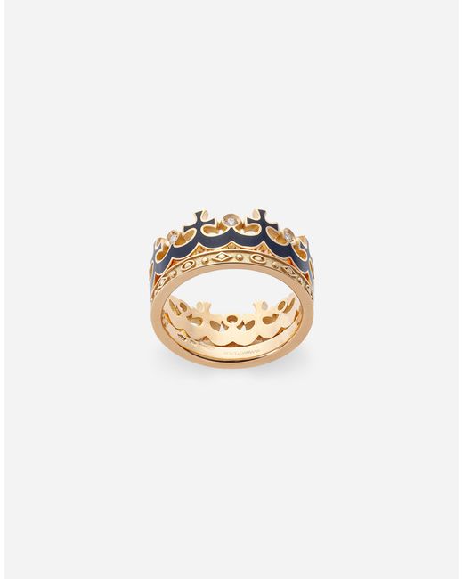 メンズ Dolce & Gabbana Crown リング クラウンフォルム ブルーエナメル＆ダイヤモンド White