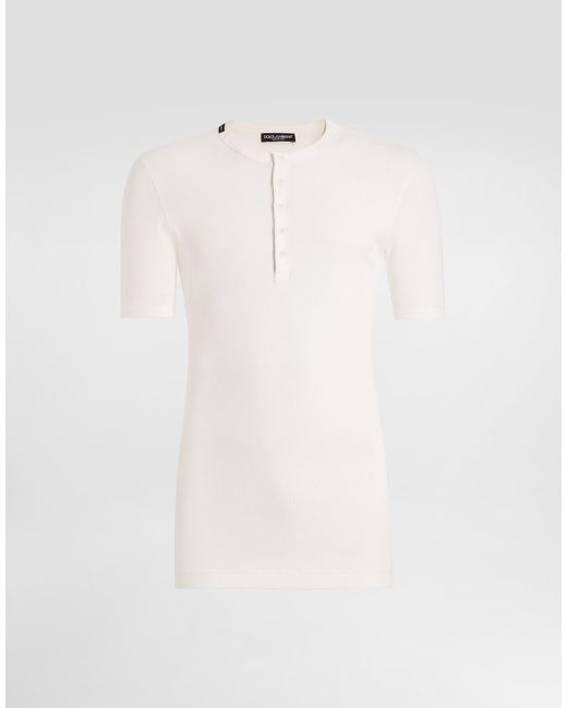 Dolce & Gabbana White Serafino Cotton T-Shirt for men