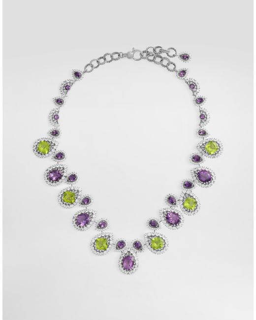 Dolce & Gabbana Blue Eleganza Necklace 18-Carat, Amethysts, Peridots, And Sapphires