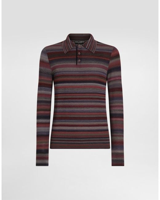 Dolce & Gabbana Brown Striped Wool Polo Shirt for men