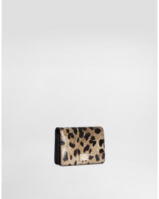 Cartera En Piel De Becerro Brillante Con Estampado De Leopardo Dolce & Gabbana de color Metallic