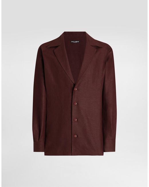 Dolce & Gabbana Langarmhemd Mit V-Ausschnitt Aus Leinenstoff in Purple für Herren