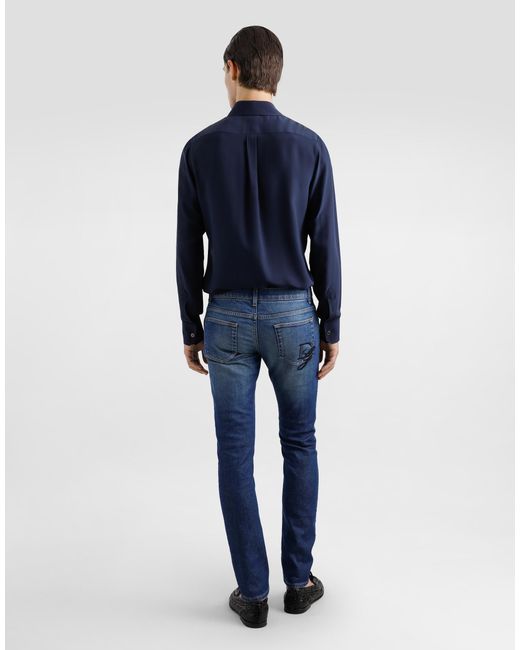 メンズ Dolce & Gabbana ロゴエンブロイダリー ストレッチコットン スキニージーンズ Blue