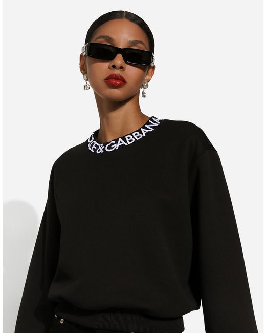 Dolce & Gabbana Black Jersey Sweatshirt With Logo Embroidery