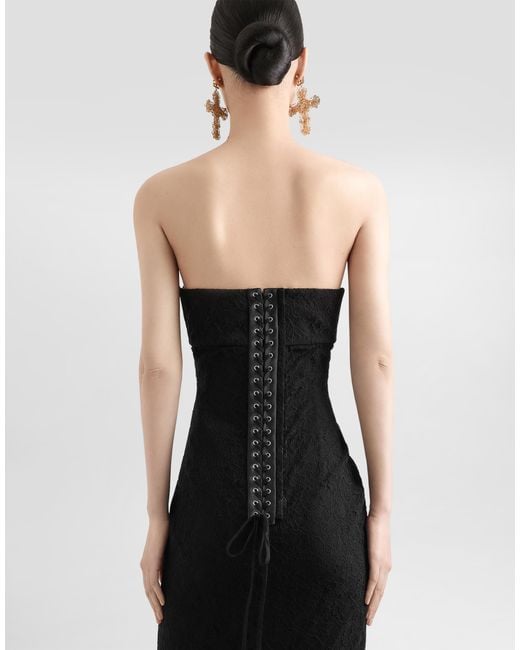 Dolce & Gabbana Black Strapless Lace Dress With Conical Cups