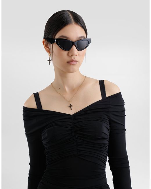 Dolce & Gabbana Black Organzine Draped Calf-Length Dress