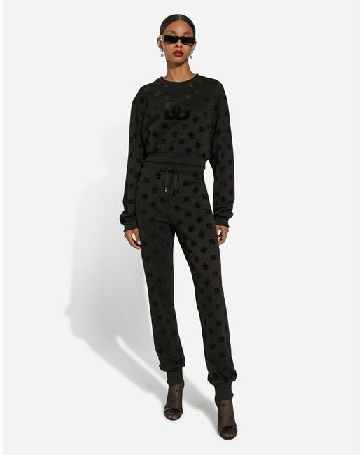 Dolce & Gabbana Black Jersey Jogging Pants With Flocked Dg Logo Print