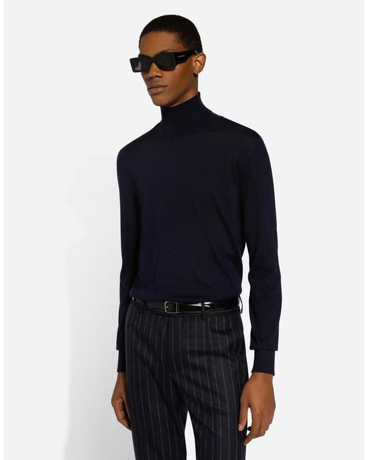 Dolce & Gabbana Rollkragenpullover Aus Kaschmir Und Seide in Blue für Herren