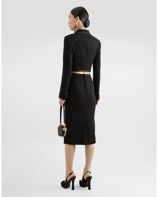 Dolce & Gabbana Short Double-Breasted Wool Crepe Jacket Black
