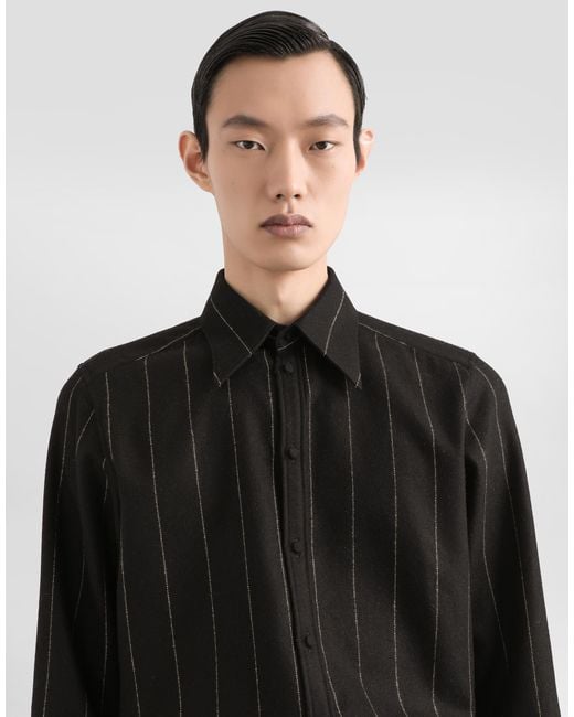 メンズ Dolce & Gabbana Pinstriped Flannel Shirt Black