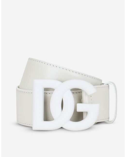 Dolce & Gabbana Gürtel aus mattem Nappaleder mit verschlungener DG-Logoschnalle in White für Herren