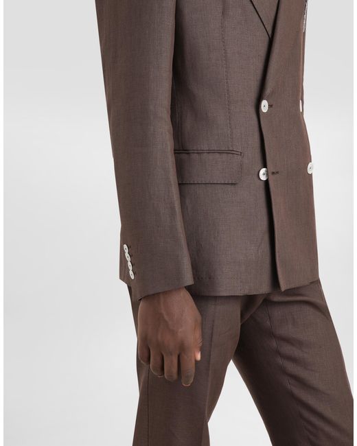Dolce & Gabbana Brown Double-Breasted Linen Jacket With Patch for men