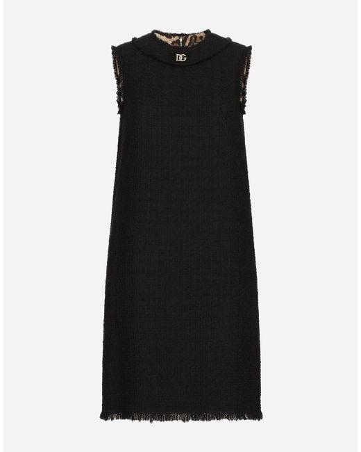 Dolce & Gabbana Black Raschel Tweed Calf-Length Dress With Dg Logo
