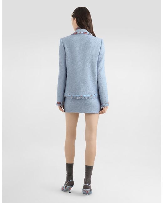 Dolce & Gabbana Blue Single-Breasted Rachel Basketweave Jacket