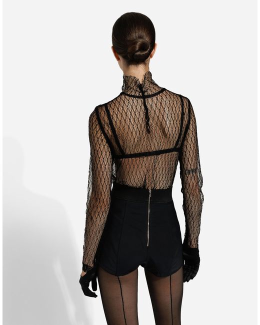 Dolce & Gabbana Black High-Neck Viscose Mesh Blouse