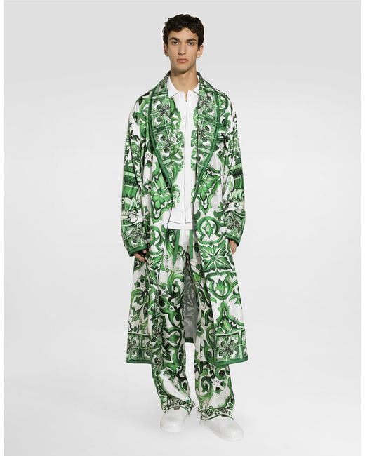 Dolce & Gabbana Green Oversize Silk And Yarn Shirt With Majolica for men