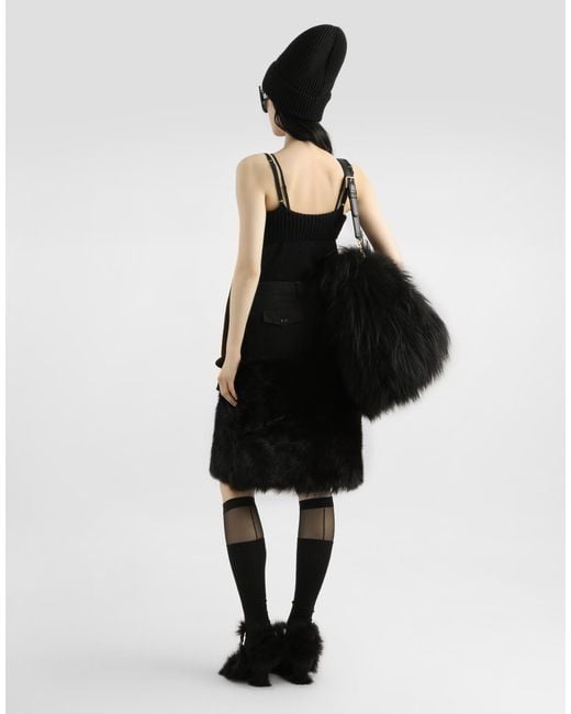 Dolce & Gabbana Black Midi Skirt With Fur