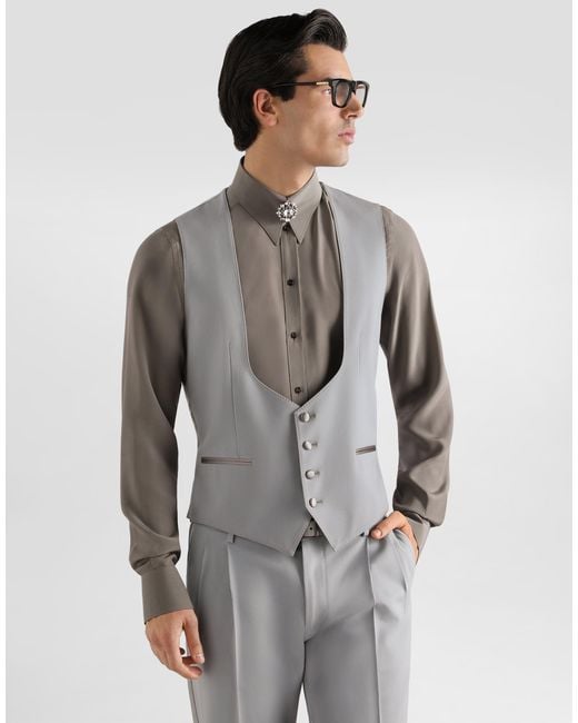 Dolce & Gabbana Gray Micro-Rib Tuxedo Vest� for men