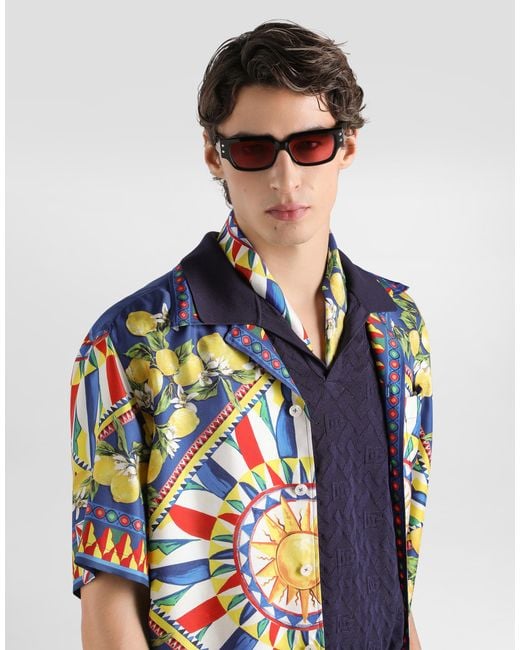 Dolce & Gabbana Blue Carretto-Print Hawaii Silk Twill Shirt for men