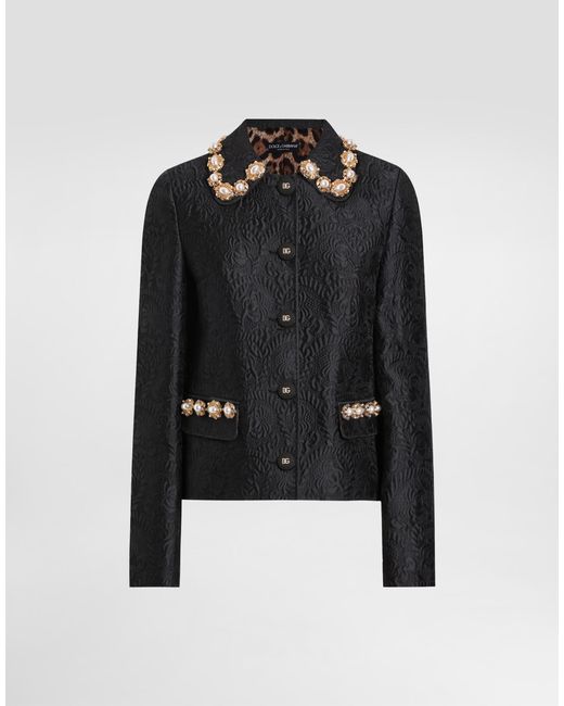 Dolce & Gabbana Black Peony-Motif Brocade Jacket