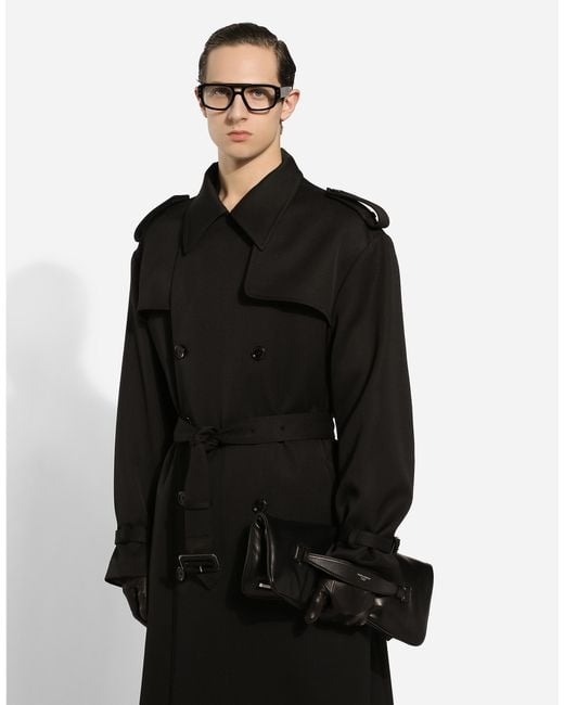 Dolce & Gabbana Black Double-Breasted Wool Trench Coat for men