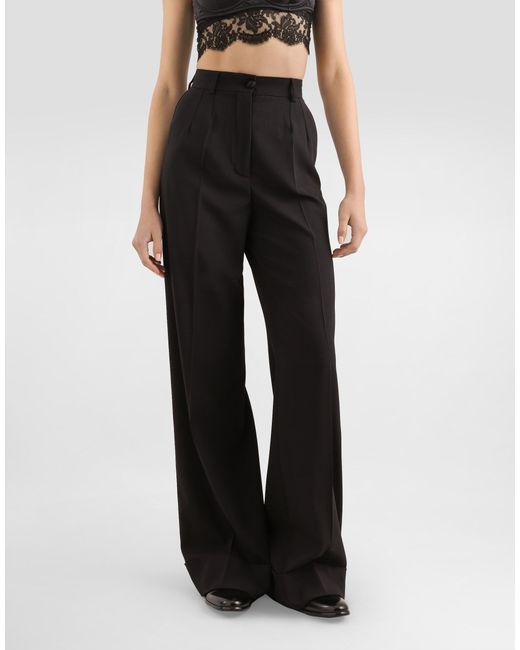 Dolce & Gabbana Black Flared Woolen Pants