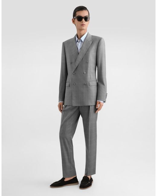 Dolce & Gabbana Gray Double-Breasted New Martini Glen Plaid Jacket for men