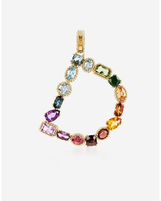 Dolce & Gabbana Metallic Charm D Lettering 18Kt And Multicolored Gems