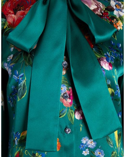 Dolce & Gabbana Blue Rose-Print Satin Shirt
