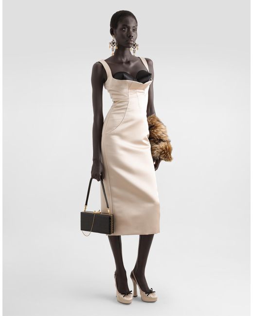 Dolce & Gabbana Natural Stretch Satin Calf-Length Sheath Dress