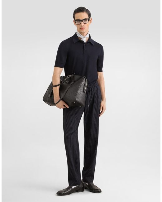 Dolce & Gabbana Blue Pinstripe Wool Jogging Trousers for men