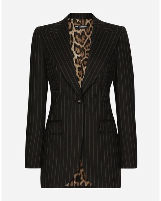 Dolce & Gabbana Black Single-Breasted Pinstripe Wool Turlington Jacket
