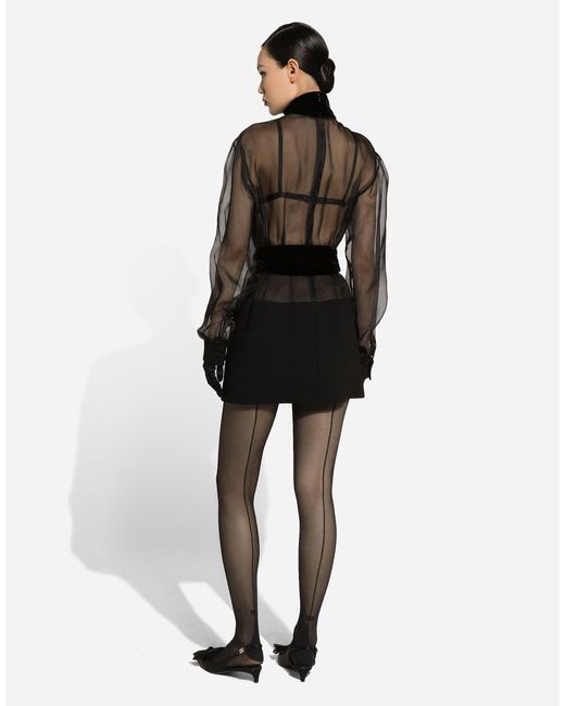 Dolce & Gabbana Black Short Wool Crepe And Organza Dress