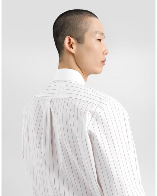 Dolce & Gabbana White Striped Cotton Shirt With Bejeweled Details for men