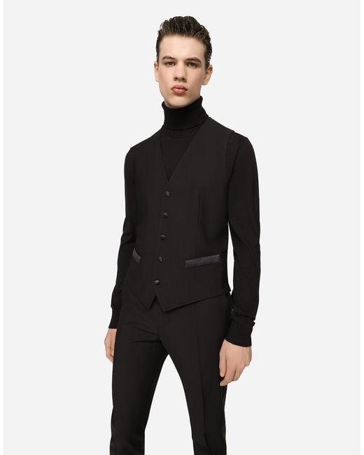 Dolce & Gabbana Rollkragenpullover Wolle mit Logoplakette in Black für Herren