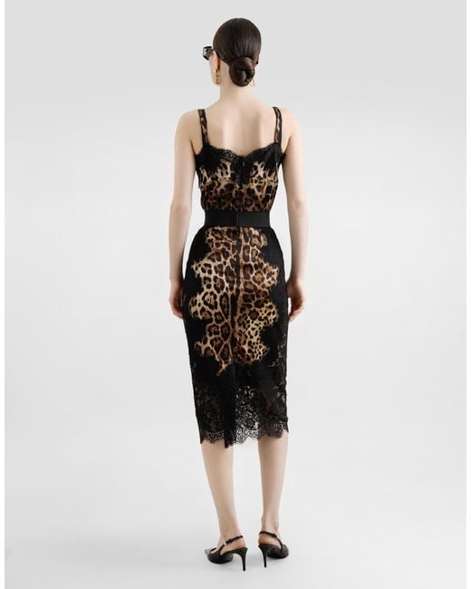 Dolce & Gabbana Black Leopard-Print Satin Top With Lace Inlay