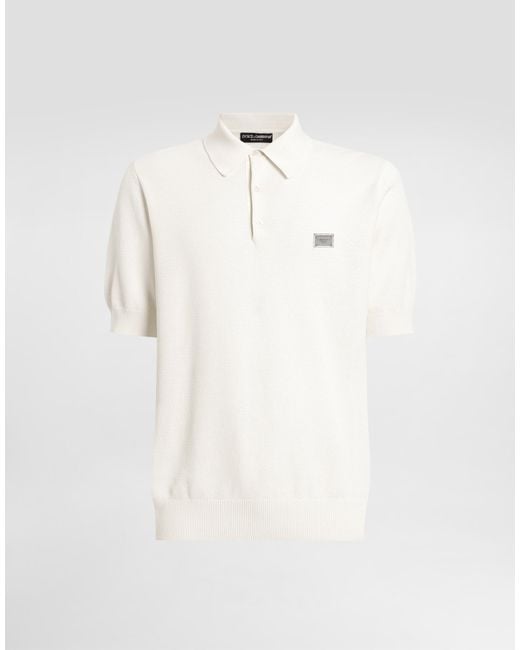 Dolce & Gabbana Natural Cotton Polo-Shirt With Logo Tag for men